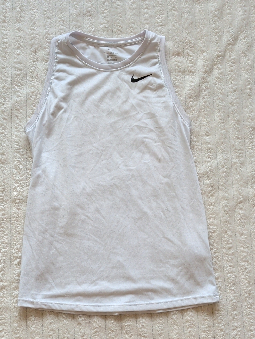 Nike White Sleeveless Athletic Tank with Black Swoosh